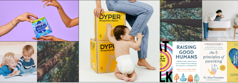 a baby in a diaper is next to a book titled raising good humans